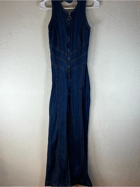 Revice Hollywood Heartthrob Retro Style Denim Flare Jumpsuit in Blue - Picture 4 of 15